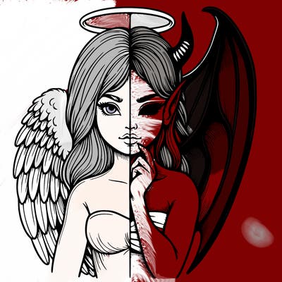 realistic angel half demon