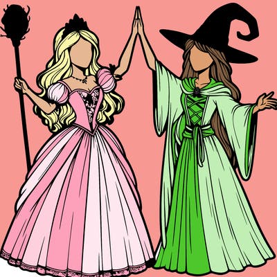 detailed realistic split of a princess and a witch