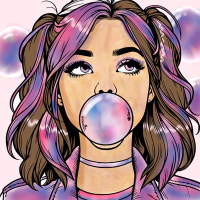 realististic girl blowing bubble -gum