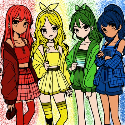 teen manga girls group of 4