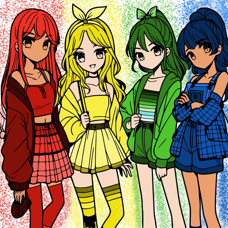 teen manga girls group of 4
