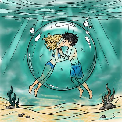 percy jackson and annabeth kissing in an air bubble at the bottom of the ocean