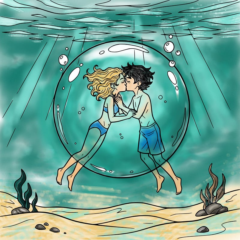 percy jackson and annabeth kissing in an air bubble at the bottom of the ocean