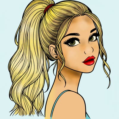 realistic pretty girl with high pony tail