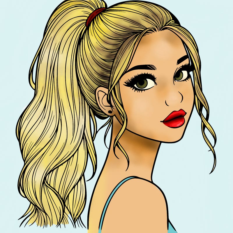 realistic pretty girl with high pony tail