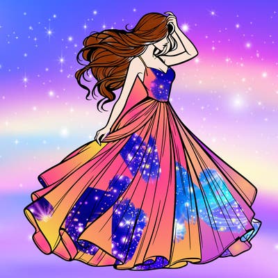 realistic woman with dress flowing in the wind