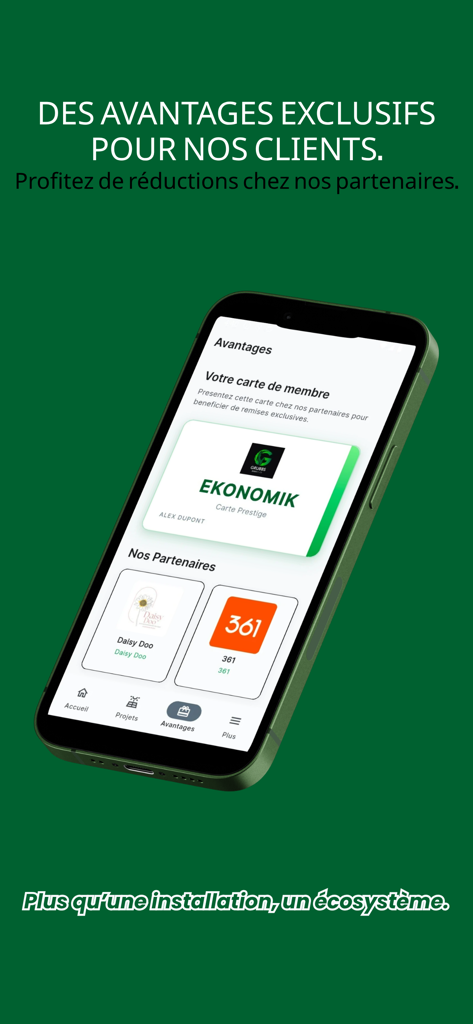 Grubbs Energy - Grubbs Energy mobile app displaying exclusive membership card and partner discounts for solar energy customers.