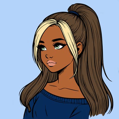 realistic girl with a high ponytail