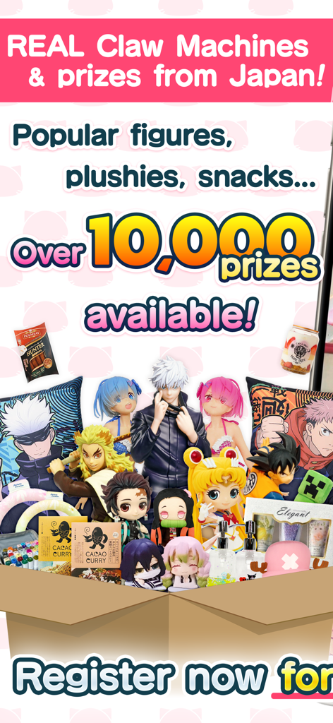 Claw Machine Game Toreba Live! - A cardboard box filled with Japanese anime figures and plushie prizes from Toreba.