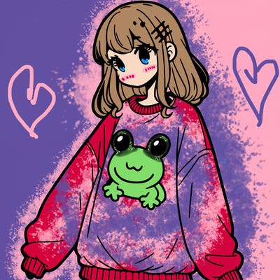 girl wearing frogging sweatshirt