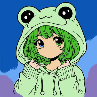 a cute teenage girl wearing a frog hoodie