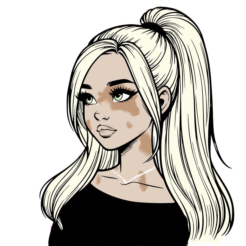 realistic girl with a high ponytail