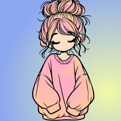 girl with baggy sweatshirt and messy bun