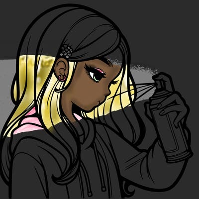 a realistic girl spray painting