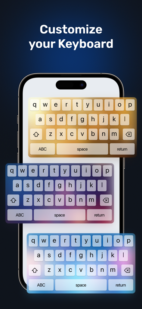 SwiftPress AI Writing Keyboard - SwiftPress AI Writing Keyboard featuring customizable keyboard skins in gold, purple, and blue colors.