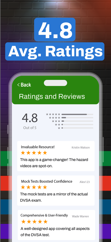 Driving Theory Test Kit 2026 ! - A screenshot displaying user reviews and a 4.8 average rating for the Driving Theory Test Kit 2026 app.