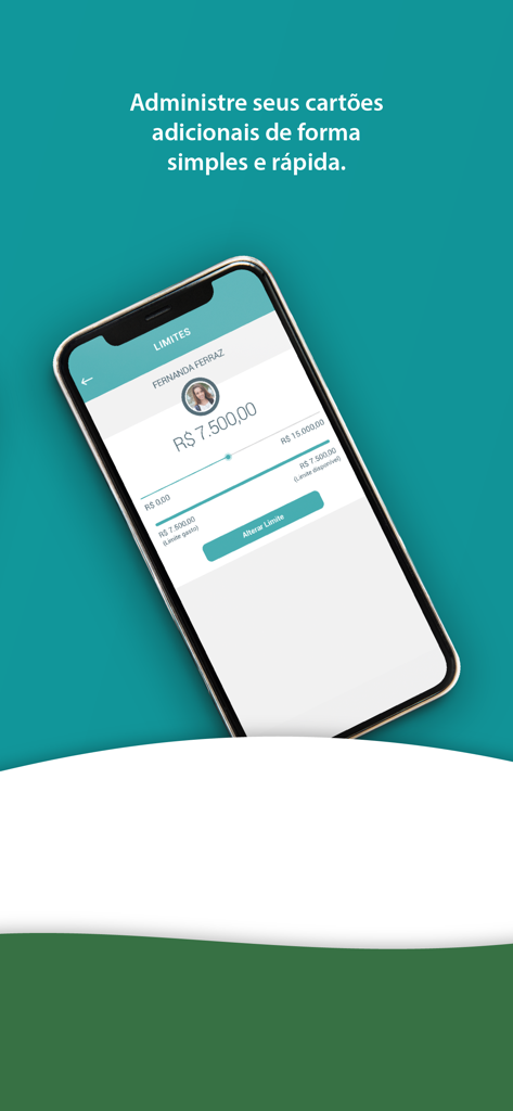 Cooperativo Cartões - Interface do aplicativo Cooperativo Cartões para gerenciar limites de crédito em cartões adicionais.