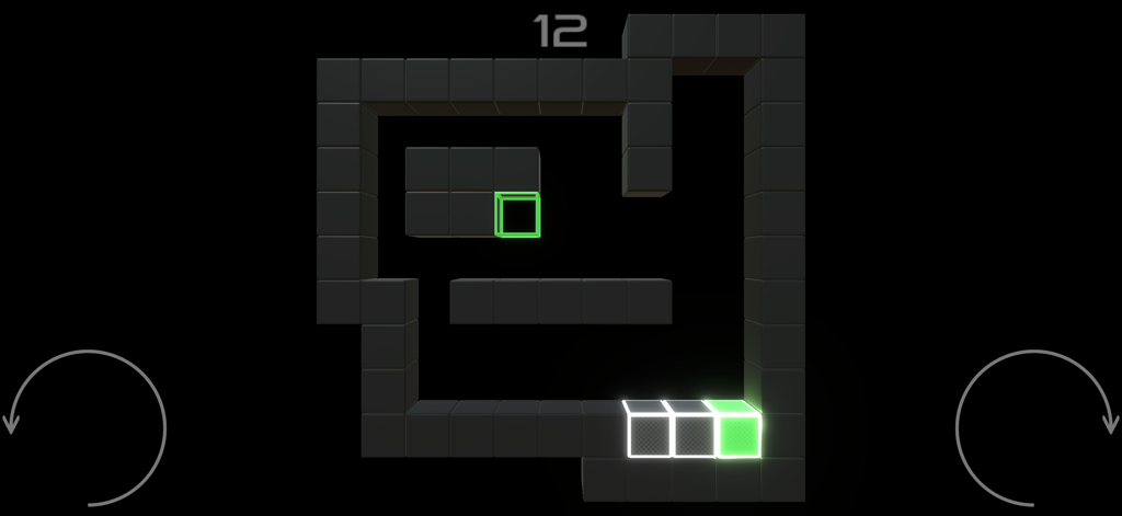 GraviT - Jogabilidade de quebra-cabeça de labirinto minimalista em GraviT com blocos brilhantes e setas de rotação