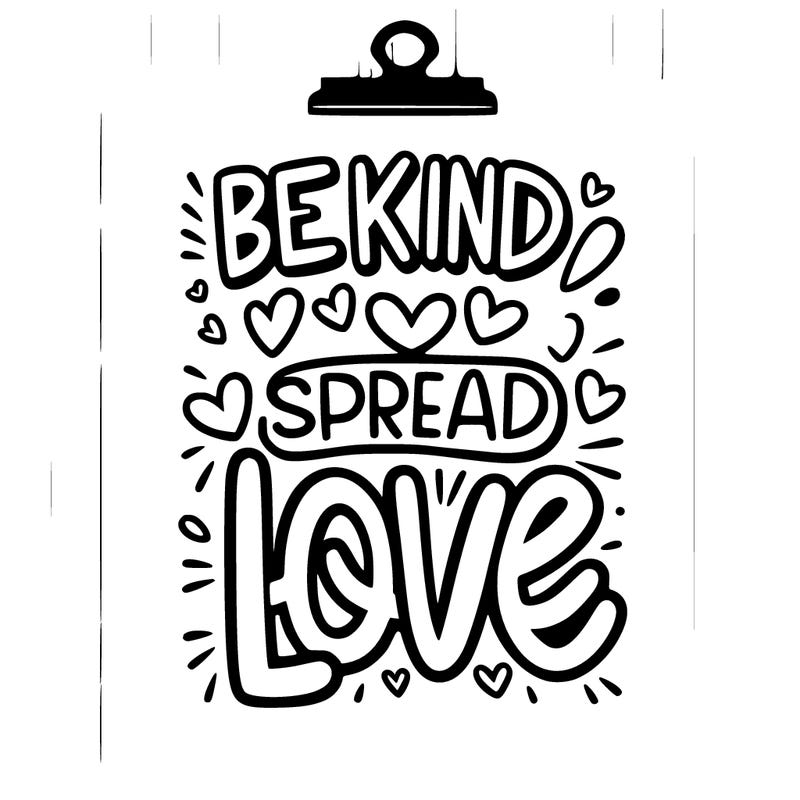 the title "be kind%2c spread love" is written in bold%2c friendly letters across the top of the poster%2c drawing attention to the central message of kindness.