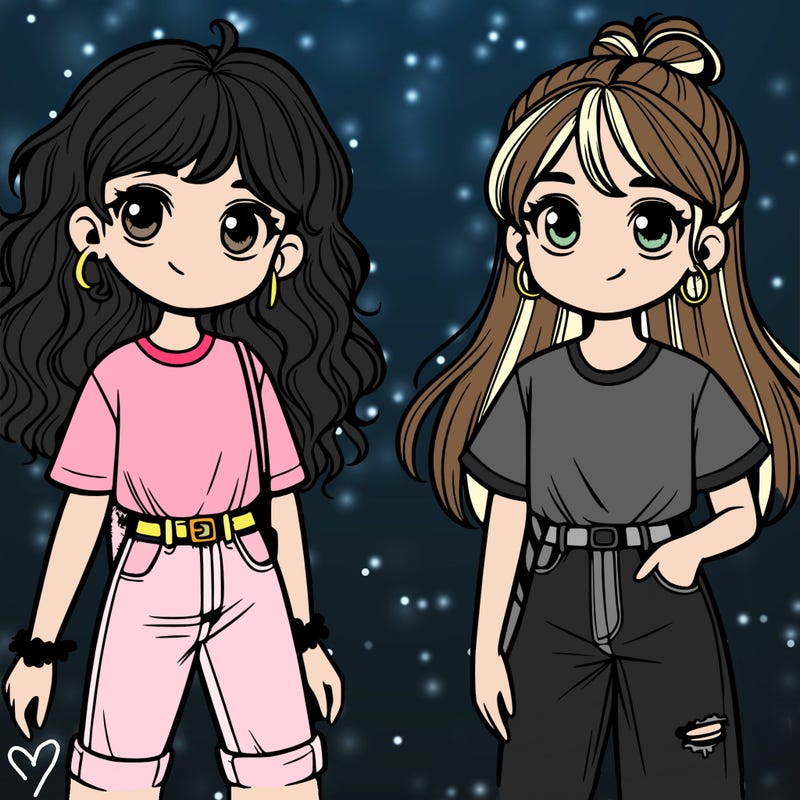 2 girls with jeans and a t shirt