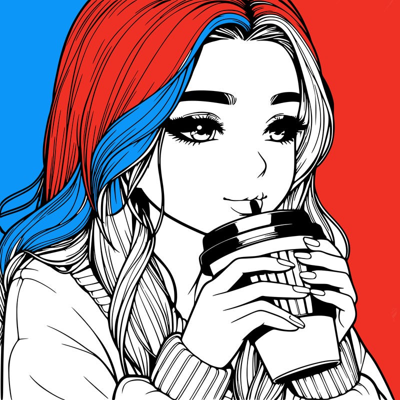 realistic girl drinking coffee