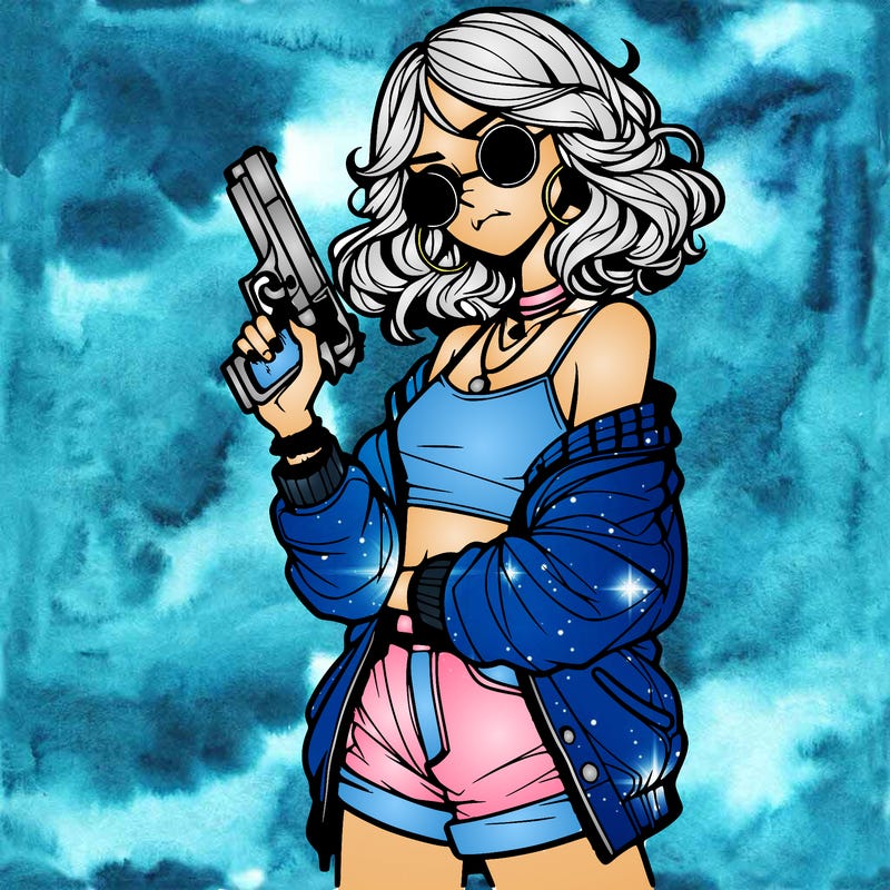 stylish teenage girl with gun