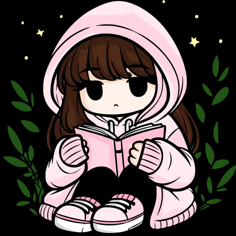 girl in oversized hoodie reading a book