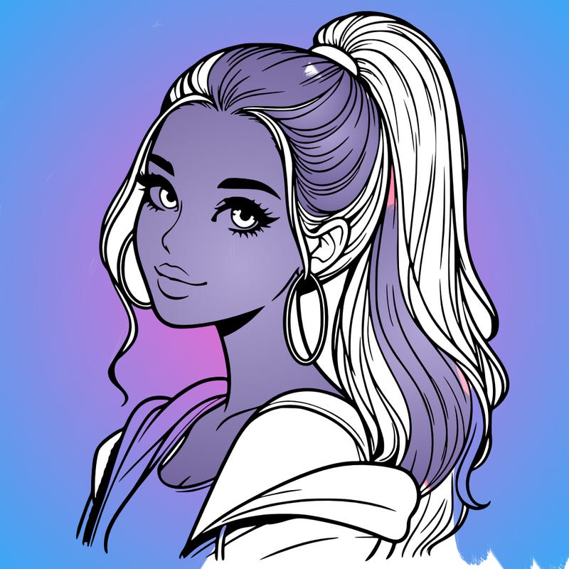 realistic girl with a high ponytail