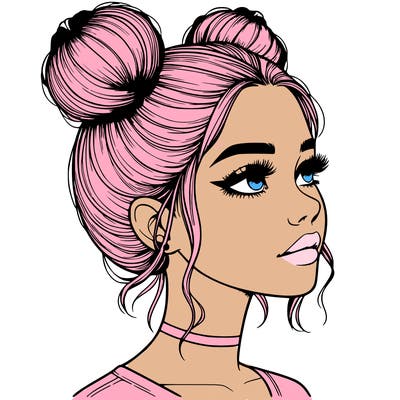 realistic girl with buns on the top of her head