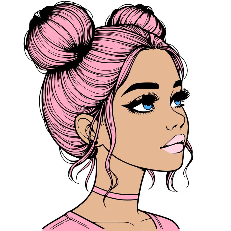 realistic girl with buns on the top of her head