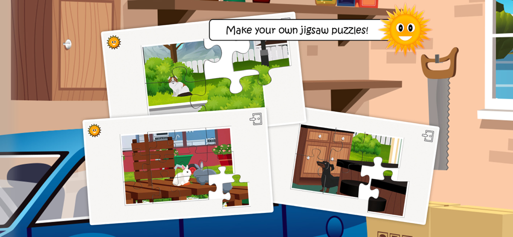 Puzzle interattivi di animali domestici in un'app educativa per bambini