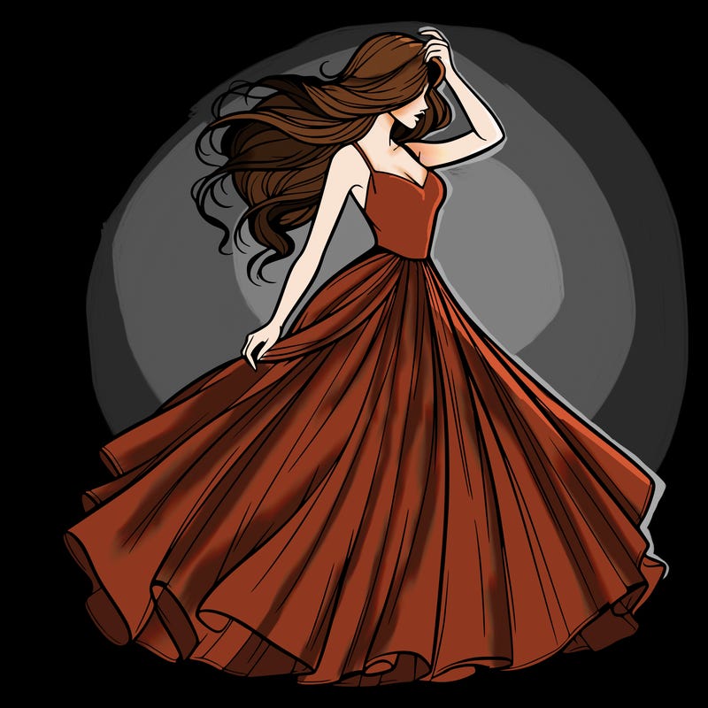 realistic woman with dress flowing in the wind