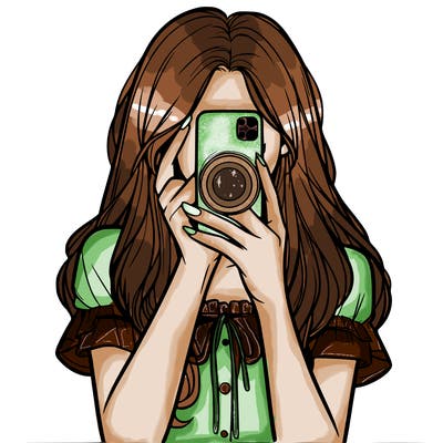 a realistic girl holding her phone taking pictures