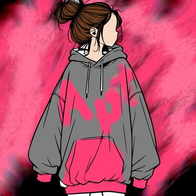 realistic girl with a oversized sweatshirt on and a bun