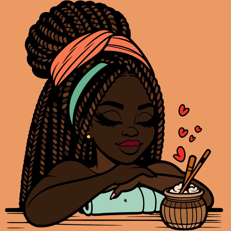 a black woman that looks realistic with braids tied in a bun having a self care day at the spa