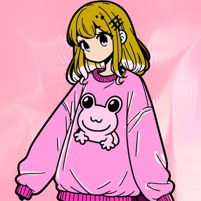 girl wearing frogging sweatshirt