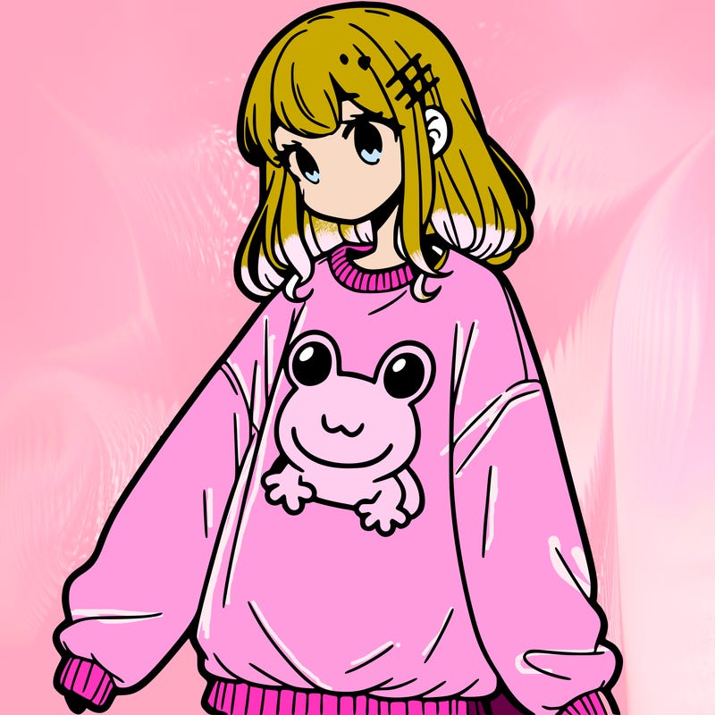 girl wearing frogging sweatshirt