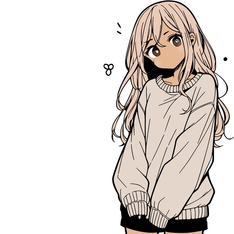 manga teen girl  in a sweater and baggy pants