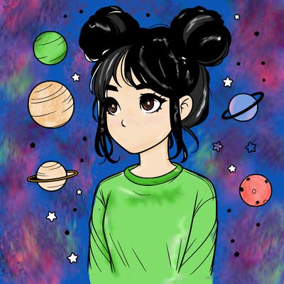 realistic girl with space buns