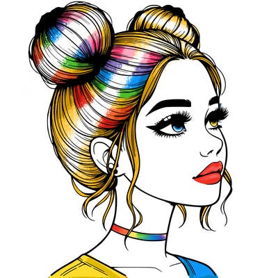 realistic girl with buns on the top of her head