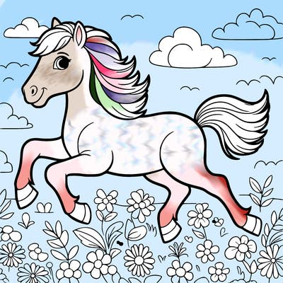 horse galloping flowers