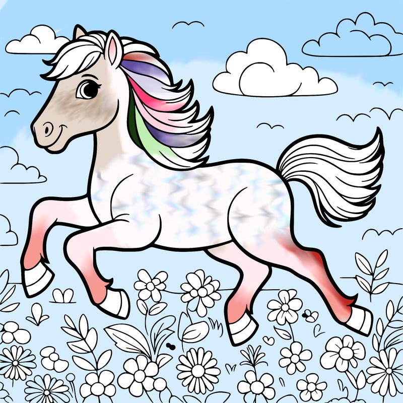 horse galloping flowers