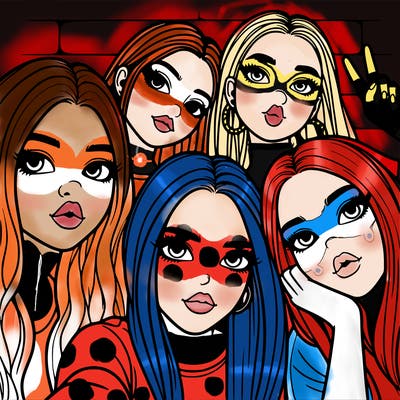 group of teen girls friends y2k up close in a selfie