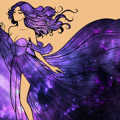 realistic woman in dress flowing the the wind