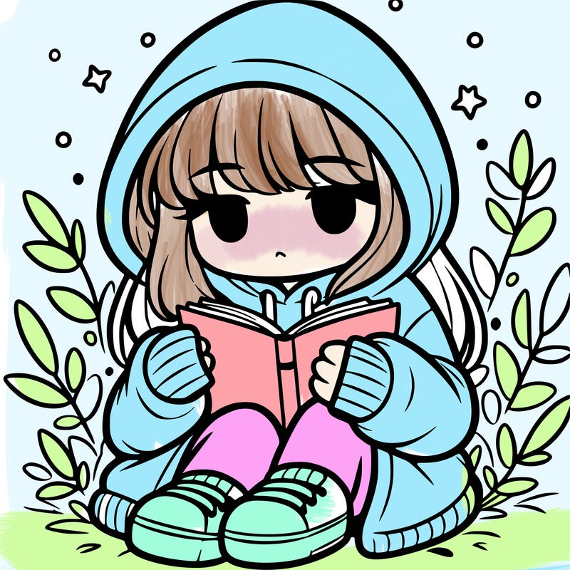 girl in oversized hoodie reading a book