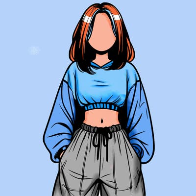 realistic girl faceless with baggy pants and a crop top