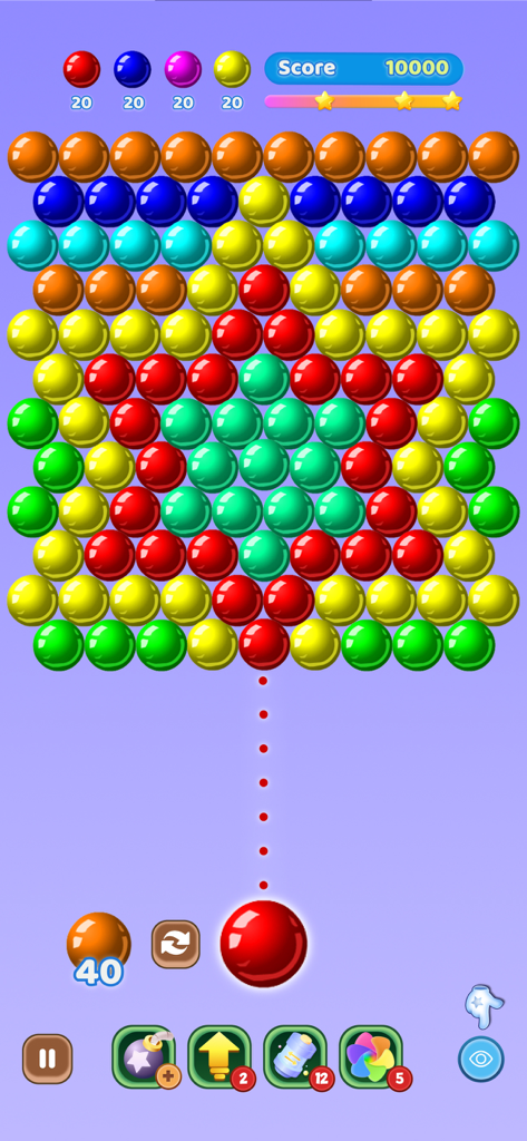 Color Pop Bubble ™ - Pantalla de juego del disparador de burbujas Color Pop Bubble con burbujas coloridas y línea de puntería