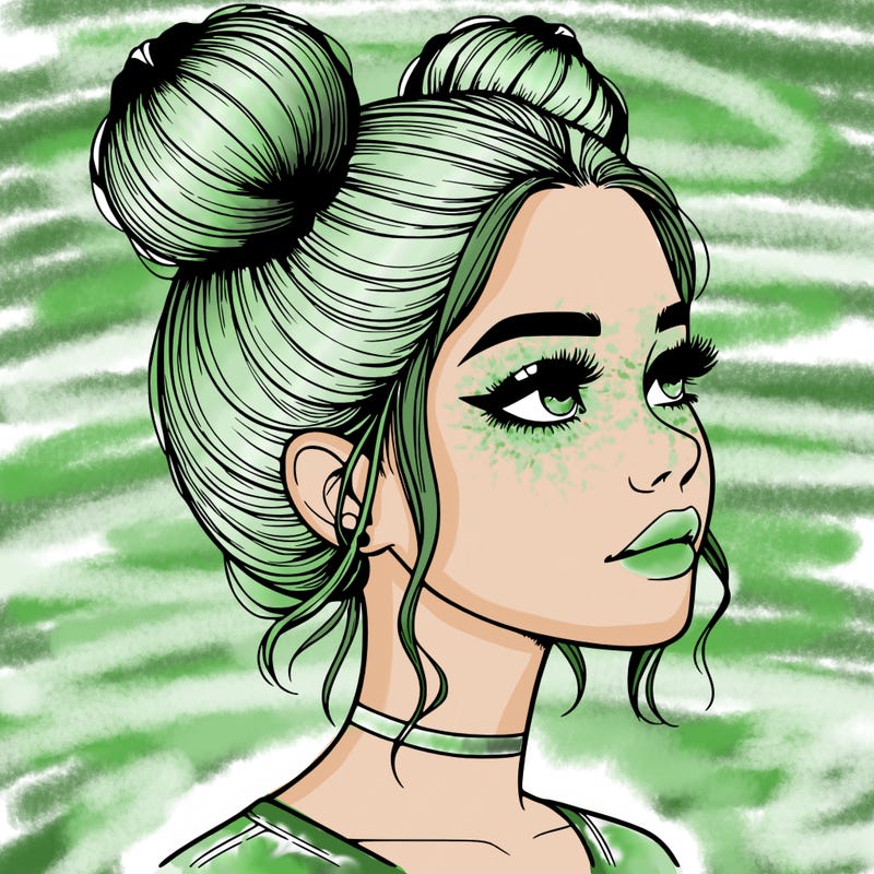 realistic girl with buns on the top of her head