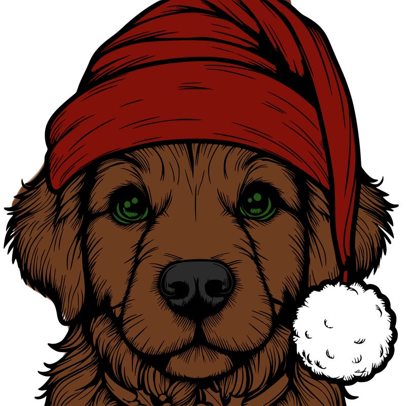 realistic dog with a christmas hat