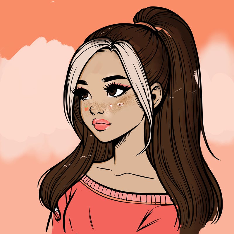 realistic girl with a high ponytail